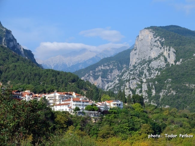 The village of Litochoro and Olimpus Mountains