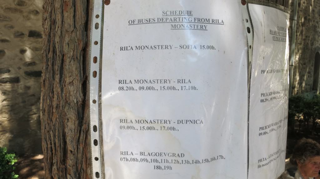 Rila Monastery - Sofia Timetable (click on the photo to see it full size)