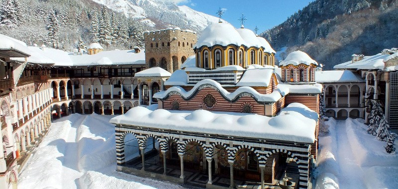 The Rila Monastery in snow
