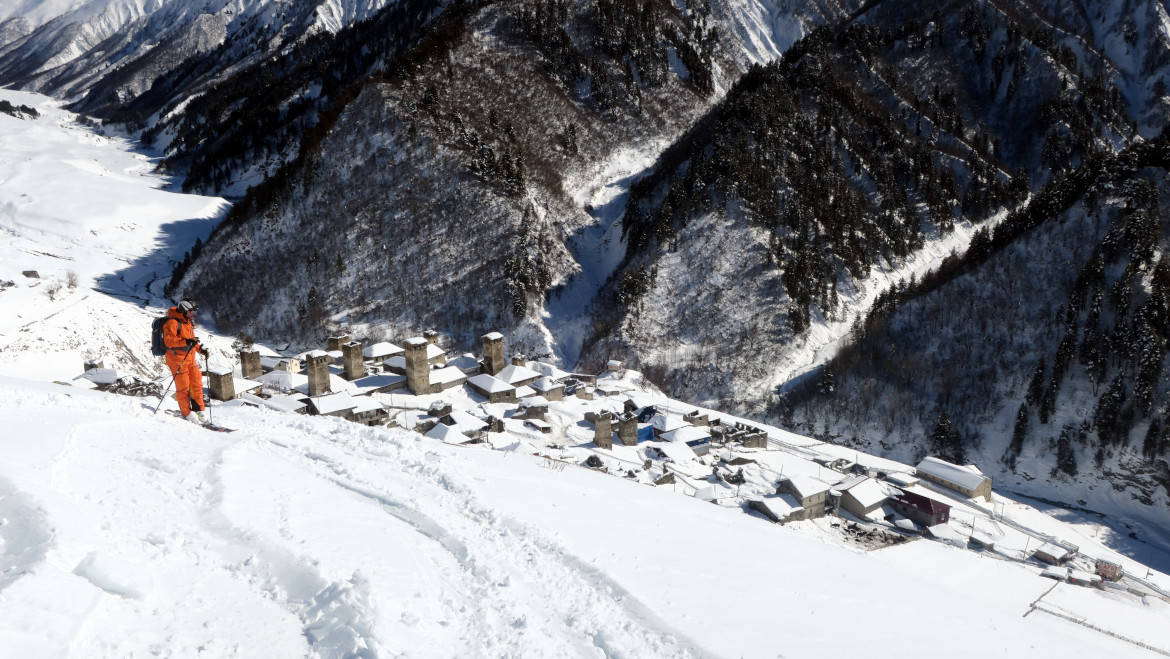 Ski touring above Adishi village